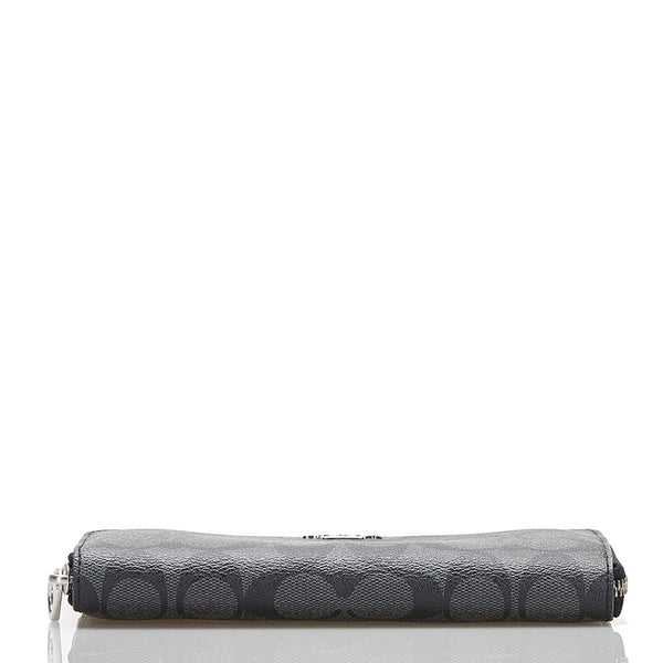 コーチ シグネチャー ラウンドファスナー 長財布 C4452 ブラック グレー PVC レザー メンズ COACH 【中古】