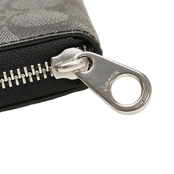 コーチ シグネチャー ラウンドファスナー 長財布 C4452 ブラック グレー PVC レザー メンズ COACH 【中古】