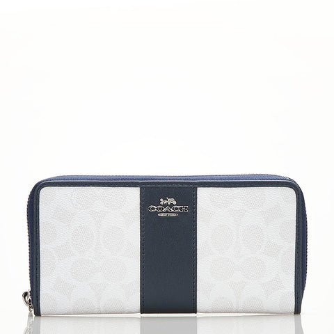 コーチ シグネチャー ラウンドファスナー 長財布 F54630 ホワイト ネイビー PVC レザー レディース COACH 【中古】