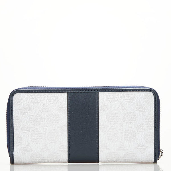 コーチ シグネチャー ラウンドファスナー 長財布 F54630 ホワイト ネイビー PVC レザー レディース COACH 【中古】