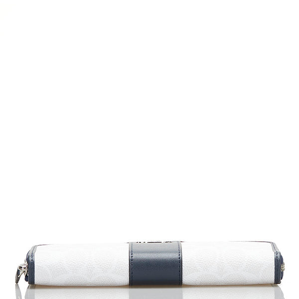 コーチ シグネチャー ラウンドファスナー 長財布 F54630 ホワイト ネイビー PVC レザー レディース COACH 【中古】