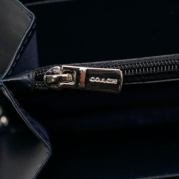 コーチ シグネチャー ラウンドファスナー 長財布 F54630 ホワイト ネイビー PVC レザー レディース COACH 【中古】