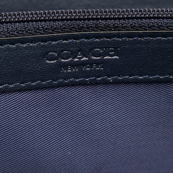 コーチ シグネチャー ラウンドファスナー 長財布 F54630 ホワイト ネイビー PVC レザー レディース COACH 【中古】