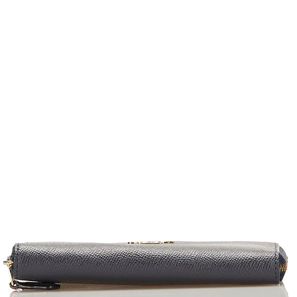 コーチ ラウンドファスナー 二つ折り財布 コンパクトウォレット ネイビー レザー レディース COACH 【中古】