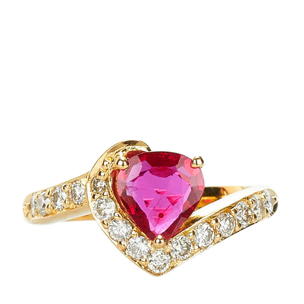 K18YG イエローゴールド ルビー0.766ct ダイヤ0.39ct リング 指輪 レディース 10.5号 【中古】
