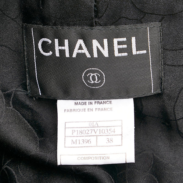 シャネル ココマーク ツイード ノーカラージャケット ブラック ブラウン ウール レザー シルク レディース CHANEL 【中古】