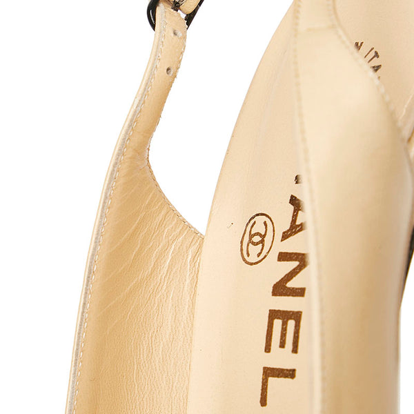 シャネル ココマーク スリングバック パンプス ベージュ ブラック レザー エナメル レディース CHANEL 【中古】