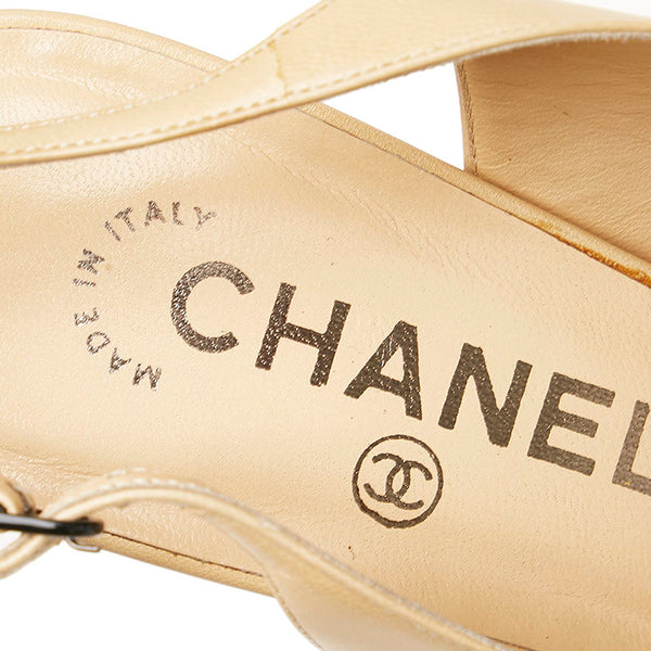 シャネル ココマーク スリングバック パンプス ベージュ ブラック レザー エナメル レディース CHANEL 【中古】