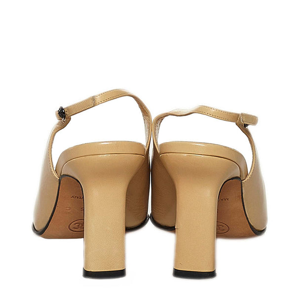 シャネル ココマーク スリングバック パンプス ベージュ ブラック レザー エナメル レディース CHANEL 【中古】