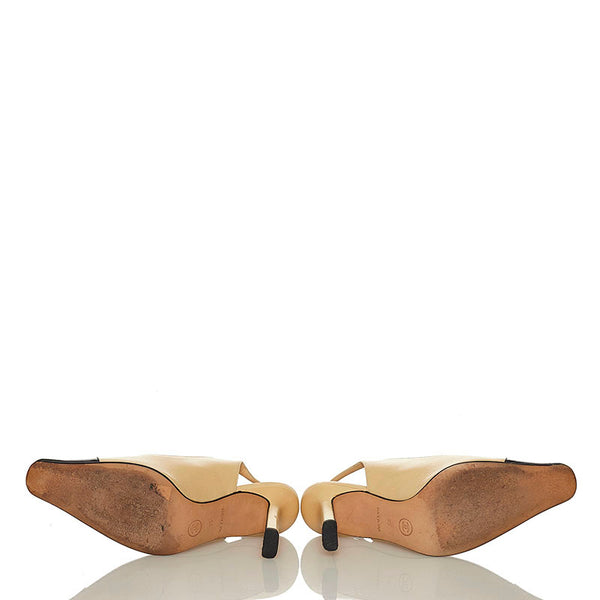 シャネル ココマーク スリングバック パンプス ベージュ ブラック レザー エナメル レディース CHANEL 【中古】