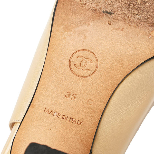シャネル ココマーク スリングバック パンプス ベージュ ブラック レザー エナメル レディース CHANEL 【中古】