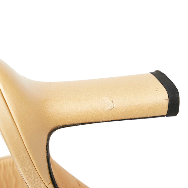 シャネル ココマーク スリングバック パンプス ベージュ ブラック レザー エナメル レディース CHANEL 【中古】