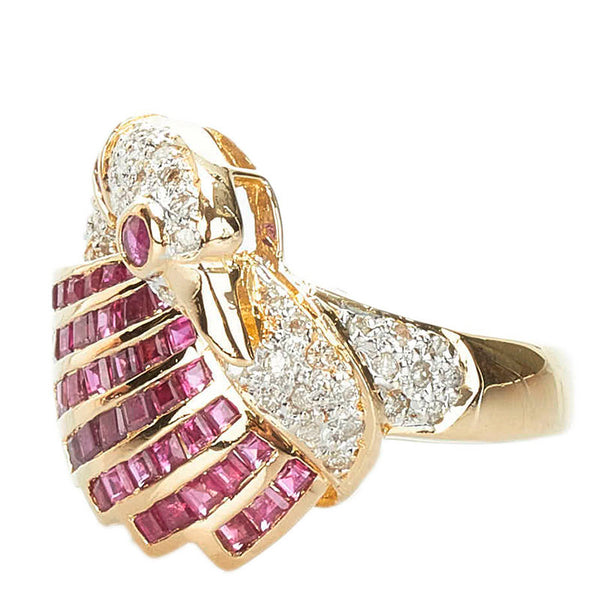 K18YG イエローゴールド ルビー1.82ct ダイヤ0.41ct スワン 白鳥 リング 指輪 レディース 11号 【中古】