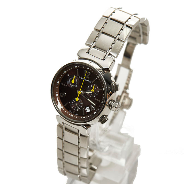 ルイ ヴィトン タンブール クロノグラフ 腕時計 Q1321 クオーツ ブラック文字盤 ステンレススチール レディース LOUIS VUITTON 【中古】