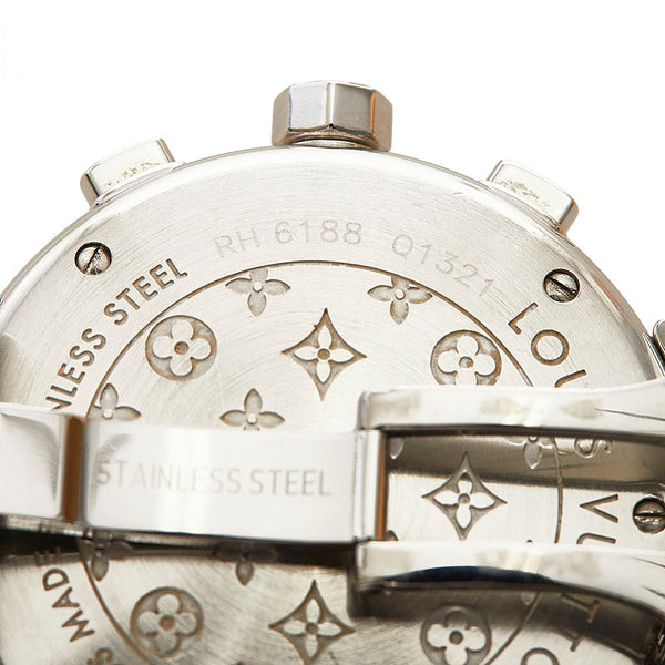 ルイ ヴィトン タンブール クロノグラフ 腕時計 Q1321 クオーツ ブラック文字盤 ステンレススチール レディース LOUIS VUITTON 【中古】