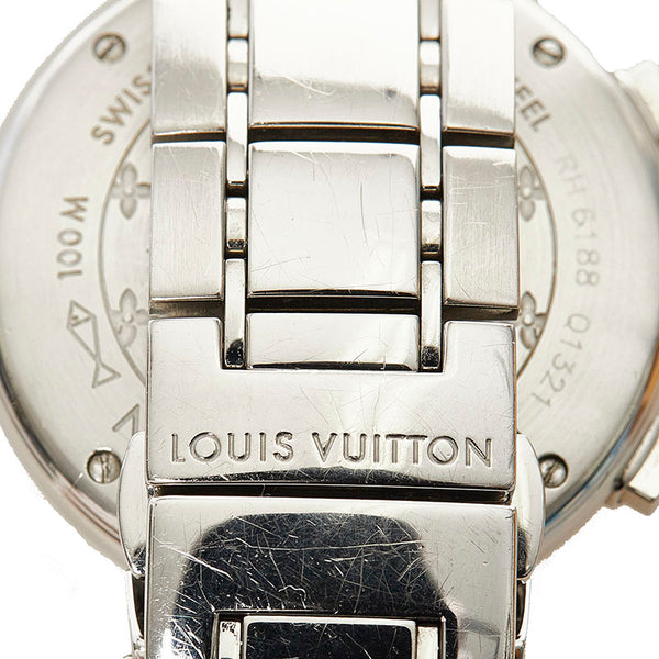 ルイ ヴィトン タンブール クロノグラフ 腕時計 Q1321 クオーツ ブラック文字盤 ステンレススチール レディース LOUIS VUITTON 【中古】
