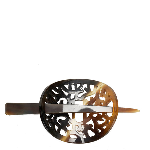 エルメス マジェステ バレッタ かんざし ヘアアクセサリー ベージュ ブラウン バッファローホーン レディース HERMES 【中古】