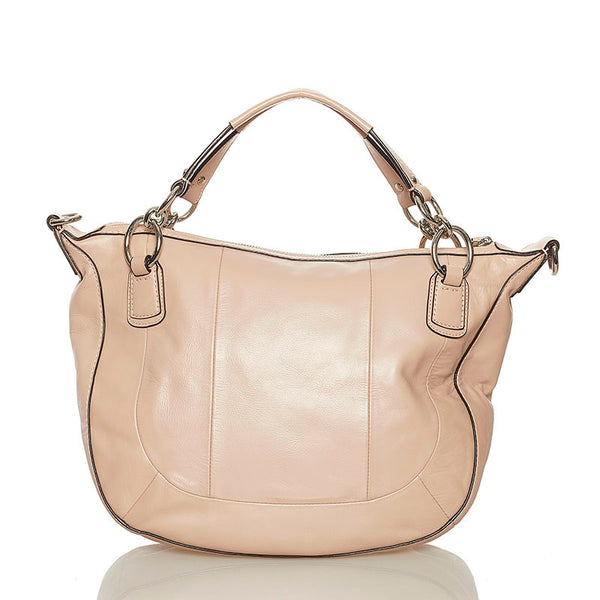 コーチ クリスティン ウーブン ラウンド サッチェル ハンドバッグ ショルダーバッグ 2WAY 19312 ピンクベージュ レザー レディース COACH 【中古】