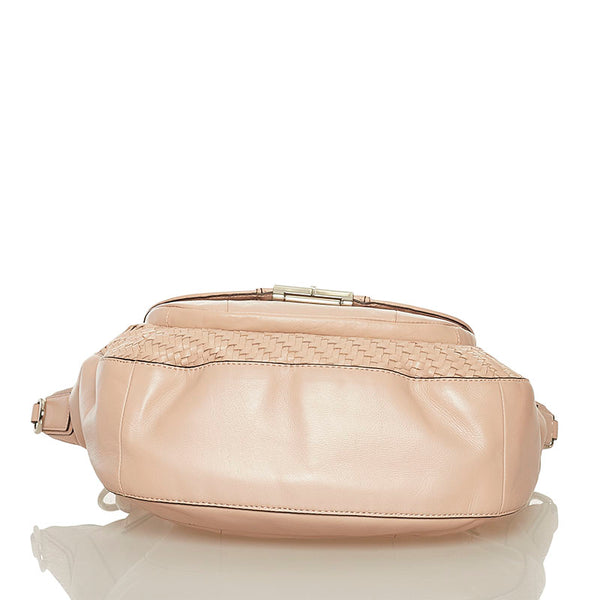 コーチ クリスティン ウーブン ラウンド サッチェル ハンドバッグ ショルダーバッグ 2WAY 19312 ピンクベージュ レザー レディース COACH 【中古】