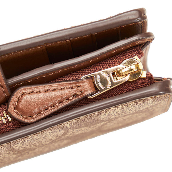 コーチ シグネチャー 二つ折り財布 コンパクトウォレット ベージュ ブラウン PVC レザー レディース COACH 【中古】