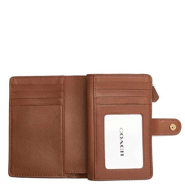 コーチ シグネチャー 二つ折り財布 コンパクトウォレット ベージュ ブラウン PVC レザー レディース COACH 【中古】