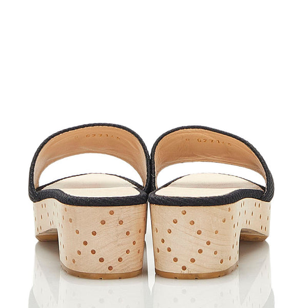 シャネル ココマーク ウッドソール サンダル G27145 ブラック ホワイト レザー キャンバス レディース CHANEL 【中古】