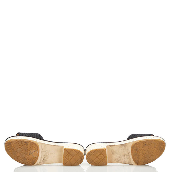 シャネル ココマーク ウッドソール サンダル G27145 ブラック ホワイト レザー キャンバス レディース CHANEL 【中古】