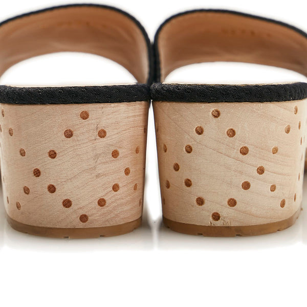 シャネル ココマーク ウッドソール サンダル G27145 ブラック ホワイト レザー キャンバス レディース CHANEL 【中古】