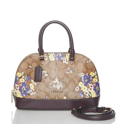 コーチ シグネチャー 花柄 ハンドバッグ ショルダーバッグ 2WAY F31968 ブラウン PVC レザー レディース COACH 【中古】