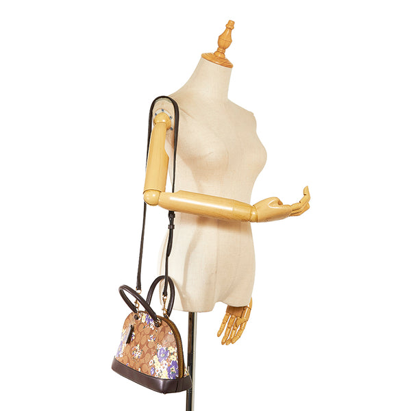 コーチ シグネチャー 花柄 ハンドバッグ ショルダーバッグ 2WAY F31968 ブラウン PVC レザー レディース COACH 【中古】