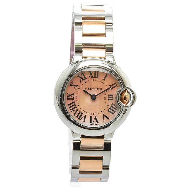 カルティエ バロンブルー SM 腕時計 W6920034 クオーツ ピンクシェル文字盤 ステンレススチール ピンクゴールド レディース CARTIER 【中古】