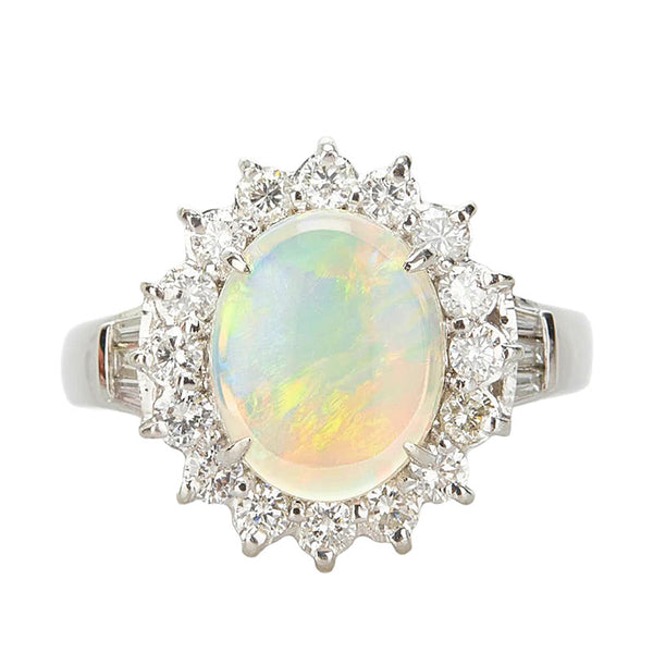 Pt900 プラチナ オパール1.27ct ダイヤ0.64ct カボション リング 指輪 レディース 10号 【中古】