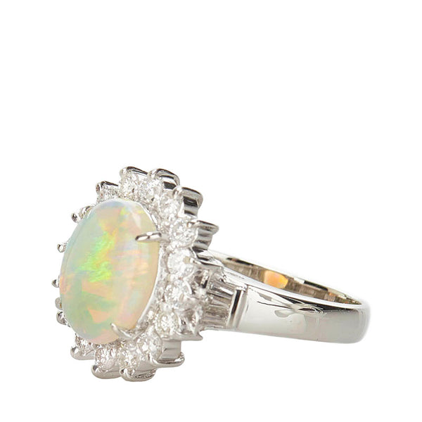 Pt900 プラチナ オパール1.27ct ダイヤ0.64ct カボション リング 指輪 レディース 10号 【中古】