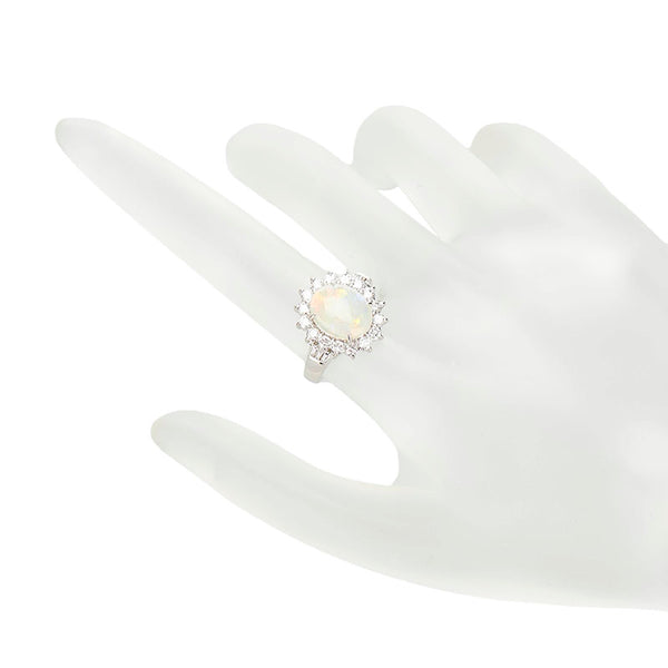 Pt900 プラチナ オパール1.27ct ダイヤ0.64ct カボション リング 指輪 レディース 10号 【中古】