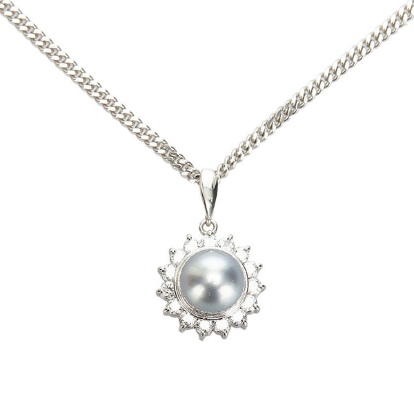 Pt900 プラチナ Pt850 プラチナ パール9.5mm ダイヤ0.80ct ネックレス レディース 【中古】
