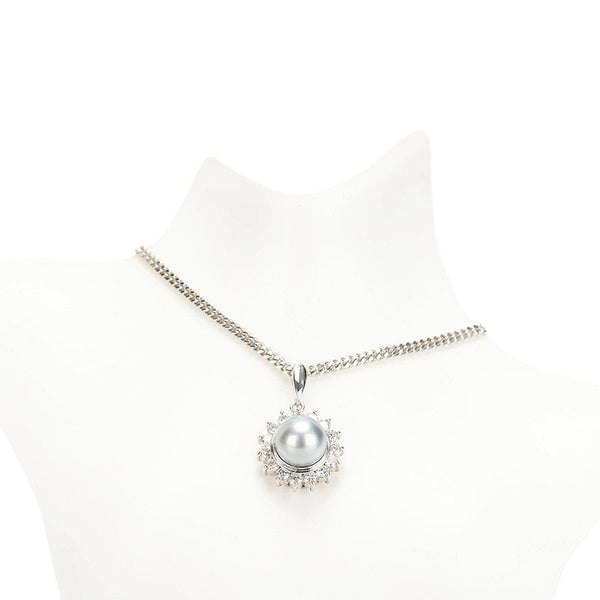 Pt900 プラチナ Pt850 プラチナ パール9.5mm ダイヤ0.80ct ネックレス レディース 【中古】