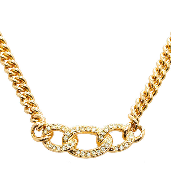クリスチャンディオール ラインストーン チェーンネックレス ゴールド メッキ レディース Christian Dior 【中古】