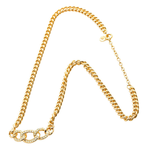 クリスチャンディオール ラインストーン チェーンネックレス ゴールド メッキ レディース Christian Dior 【中古】