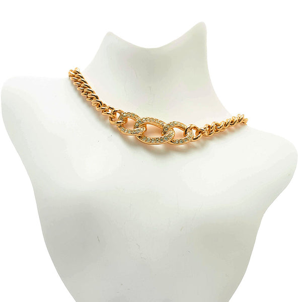 クリスチャンディオール ラインストーン チェーンネックレス ゴールド メッキ レディース Christian Dior 【中古】