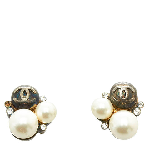 シャネル ココマーク ラインストーン ピアス シルバー メタル フェイクパール レディース CHANEL 【中古】