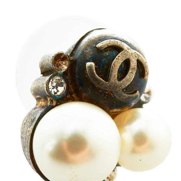 シャネル ココマーク ラインストーン ピアス シルバー メタル フェイクパール レディース CHANEL 【中古】