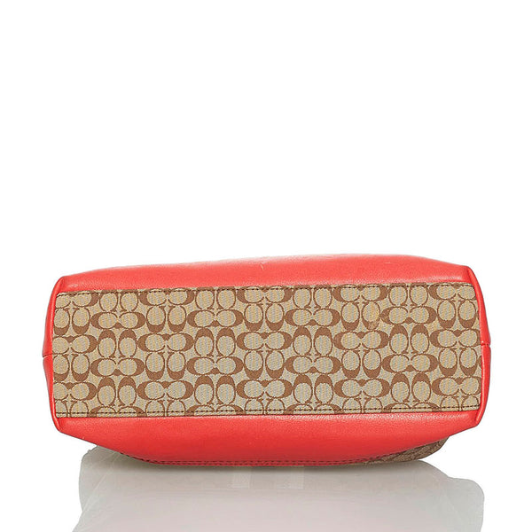 コーチ ミニシグネチャー ハンドバッグ ミニハンドバッグ オレンジ ベージュ キャンバス レザー レディース COACH 【中古】