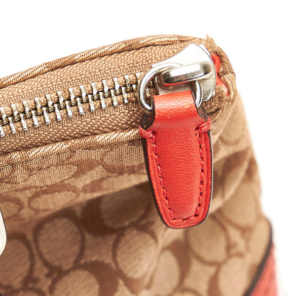 コーチ ミニシグネチャー ハンドバッグ ミニハンドバッグ オレンジ ベージュ キャンバス レザー レディース COACH 【中古】