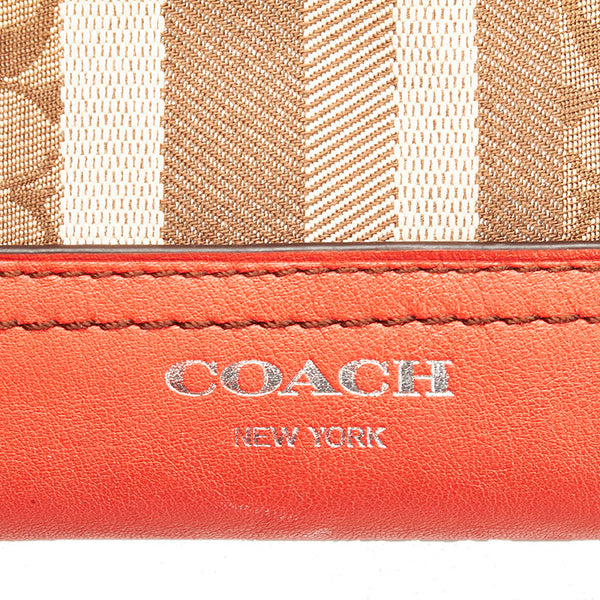 コーチ ミニシグネチャー ハンドバッグ ミニハンドバッグ オレンジ ベージュ キャンバス レザー レディース COACH 【中古】