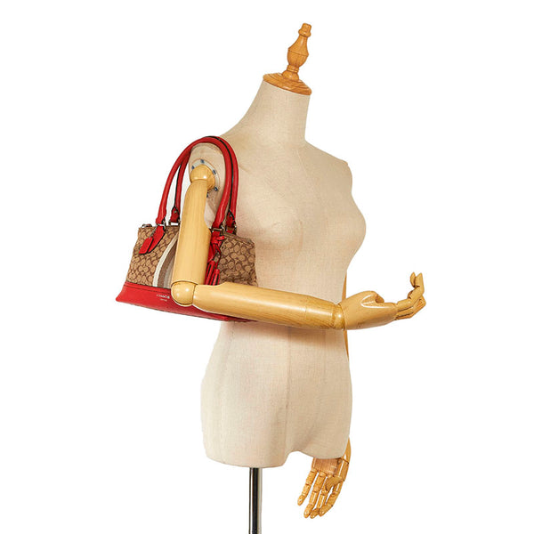 コーチ ミニシグネチャー ハンドバッグ ミニハンドバッグ オレンジ ベージュ キャンバス レザー レディース COACH 【中古】