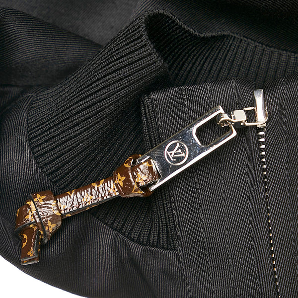 ルイ ヴィトン ハート ワッペン ジップアップ 半袖 ワンピース ブラック ウール シルク レディース LOUIS VUITTON 【中古】