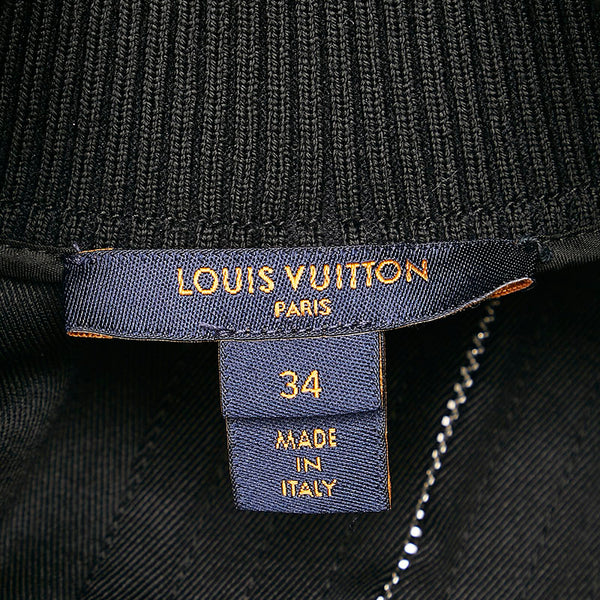 ルイ ヴィトン ハート ワッペン ジップアップ 半袖 ワンピース ブラック ウール シルク レディース LOUIS VUITTON 【中古】