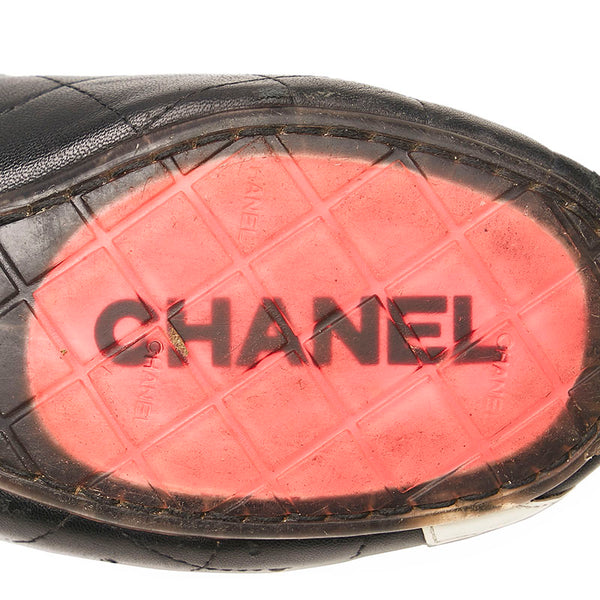 シャネル カンボンライン フラットシューズ ブラック ホワイト レザー レディース CHANEL 【中古】