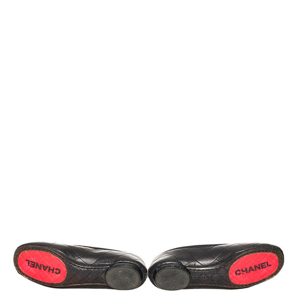シャネル カンボンライン フラットシューズ ブラック ホワイト レザー レディース CHANEL 【中古】