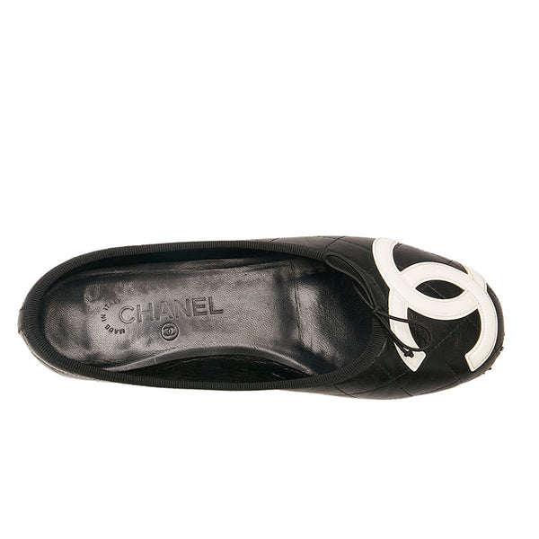 シャネル カンボンライン フラットシューズ ブラック ホワイト レザー レディース CHANEL 【中古】